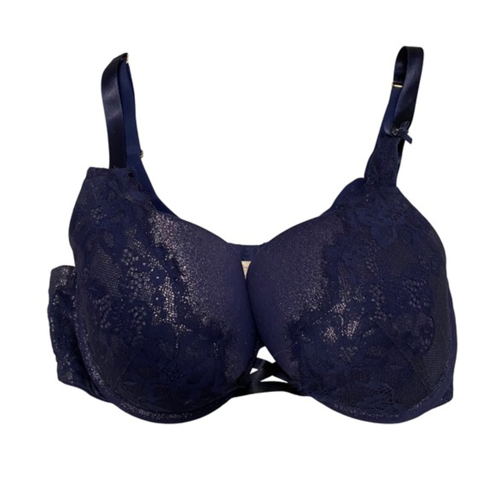 Cacique Navy Blue‎ Lace Overlay Padded Underwire Bra 34DDD